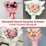 Secret Surprise Romantic 12 Roses Fresh Flower Bouquet